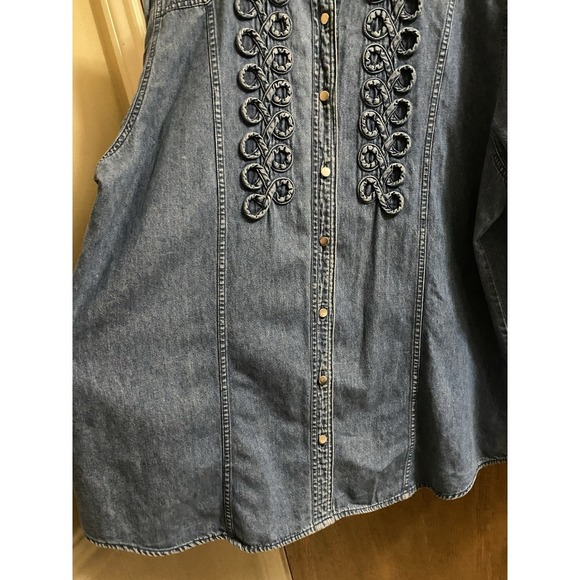 WRANGLER Vintage Western Wear for Women Blue Denim Ruffle Long Sleeve Cotton  L - Picture 5 of 13